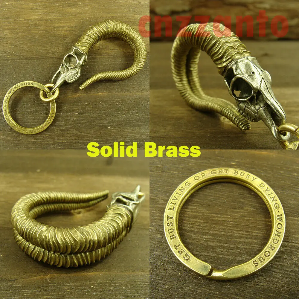 

Solid Brass " Goat horn " Statue DIY key pendant Punker biker Carabiner pants loop clip Ornaments