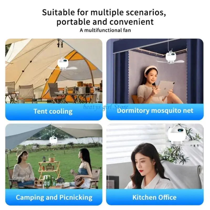 

C7AB Cordless Camping Fan 6000mAh USB Rechargeable Tent Ceiling Fan with Timer