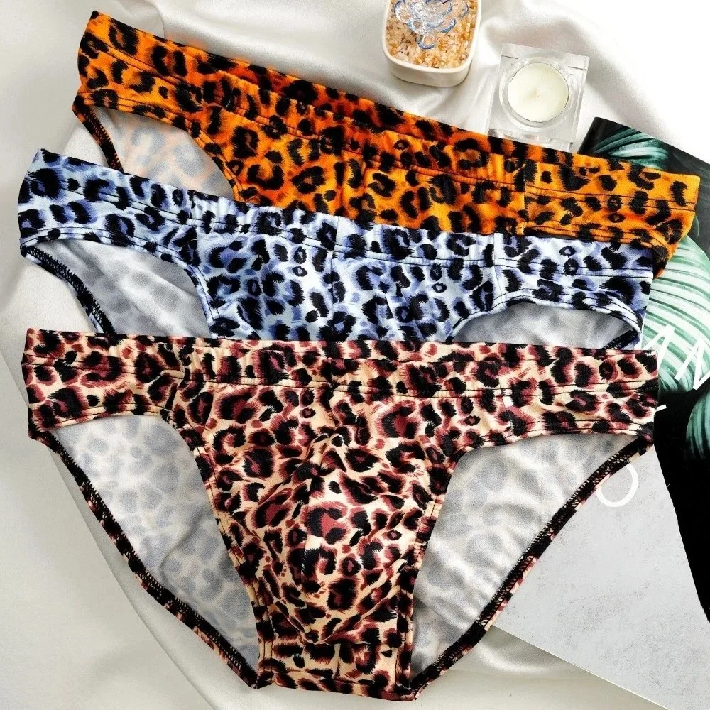 Lingerie Leopard Triangle Panties Breathable Low Waist Men Thin Briefs Leopard Print Comfortable Underwear for Men Gifts