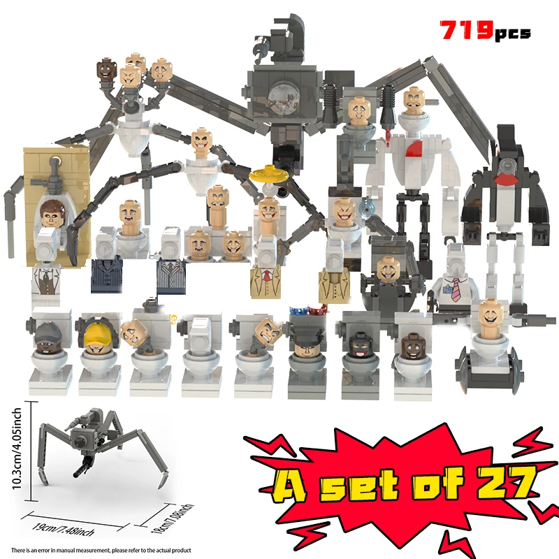 MOC Skibidi Toilet Action Figures Building Blocks Set For Kids Titan TVMan Spider Construction Boys Toys Christmas Gifts