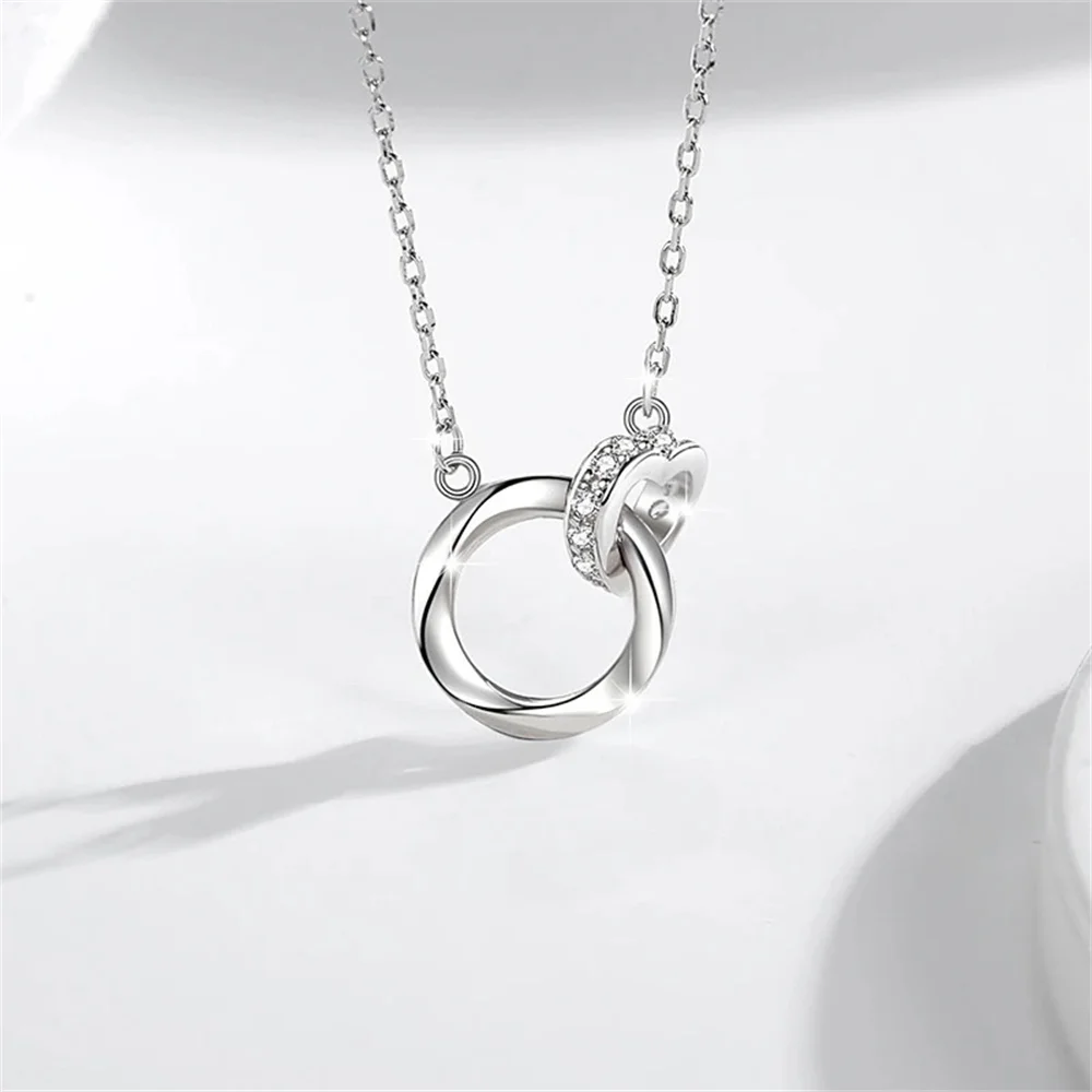

Korean Mobius S925 Silver Collarbone Chain - Heart Pendant, Niche Luxury, Minimalist Necklace