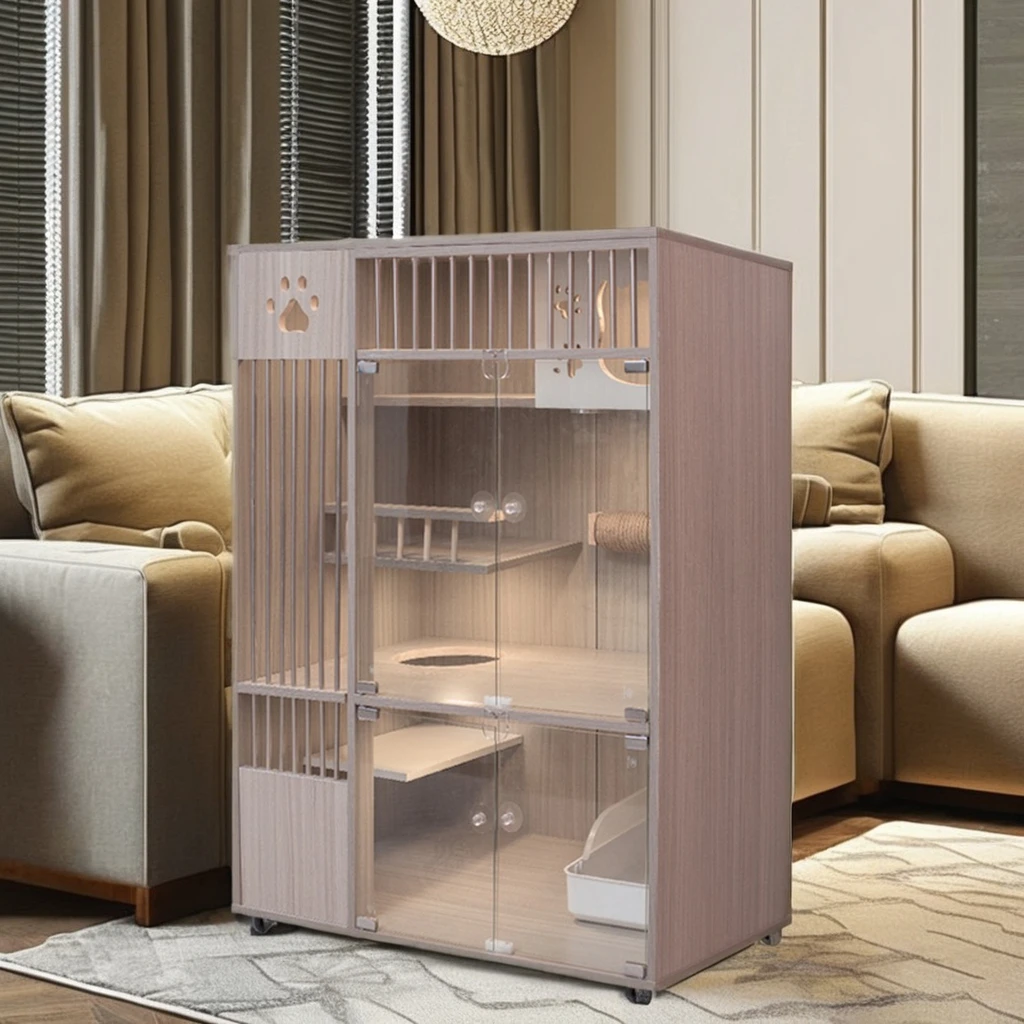 

Luxury Indoor Pet House Animal Pattern Access Door Solid Wood Cat Villa Outdoor Cat Cages Available Small Large Pet Furniture