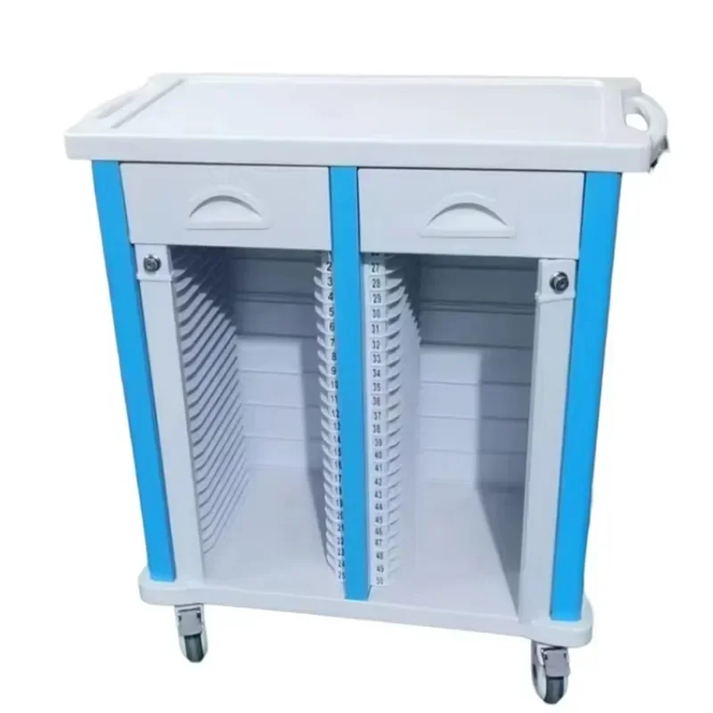 Deluxe Thickened ABS Double Row 50 Grid - Records File Folder Trolley for-Laboratory Storage