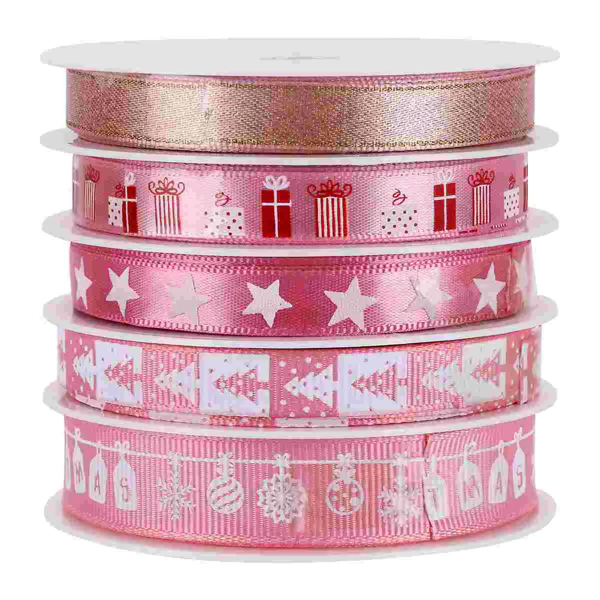 

5 Rolls Christmas Decoration Ribbon Gift Band Decorative Boutique Ornaments Cloth Holiday Party