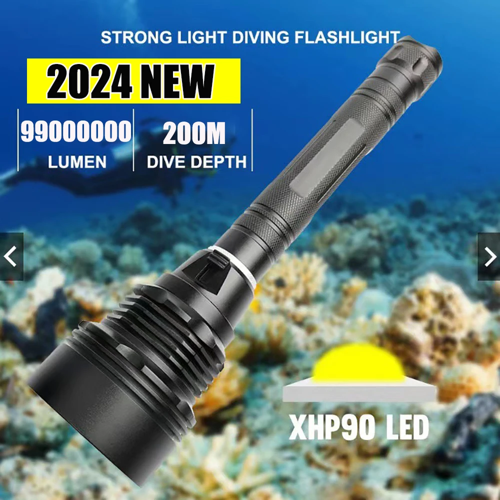 10000mah 5000M IPX8 Professional XHP90.2 Led Diving Flashlight Underwater Lamp Scuba Diving Torch Lamp White And Yellow Light