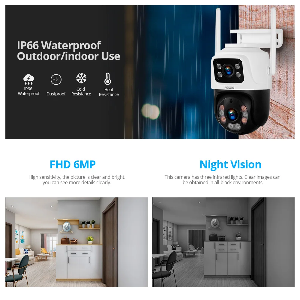 Уличная IP-камера Fuers H.265 6 МП, Full HD 8 каналов, беспроводной сетевой видеорегистратор, система видеонаблюдения с Wi-Fi, видеорегистратор с