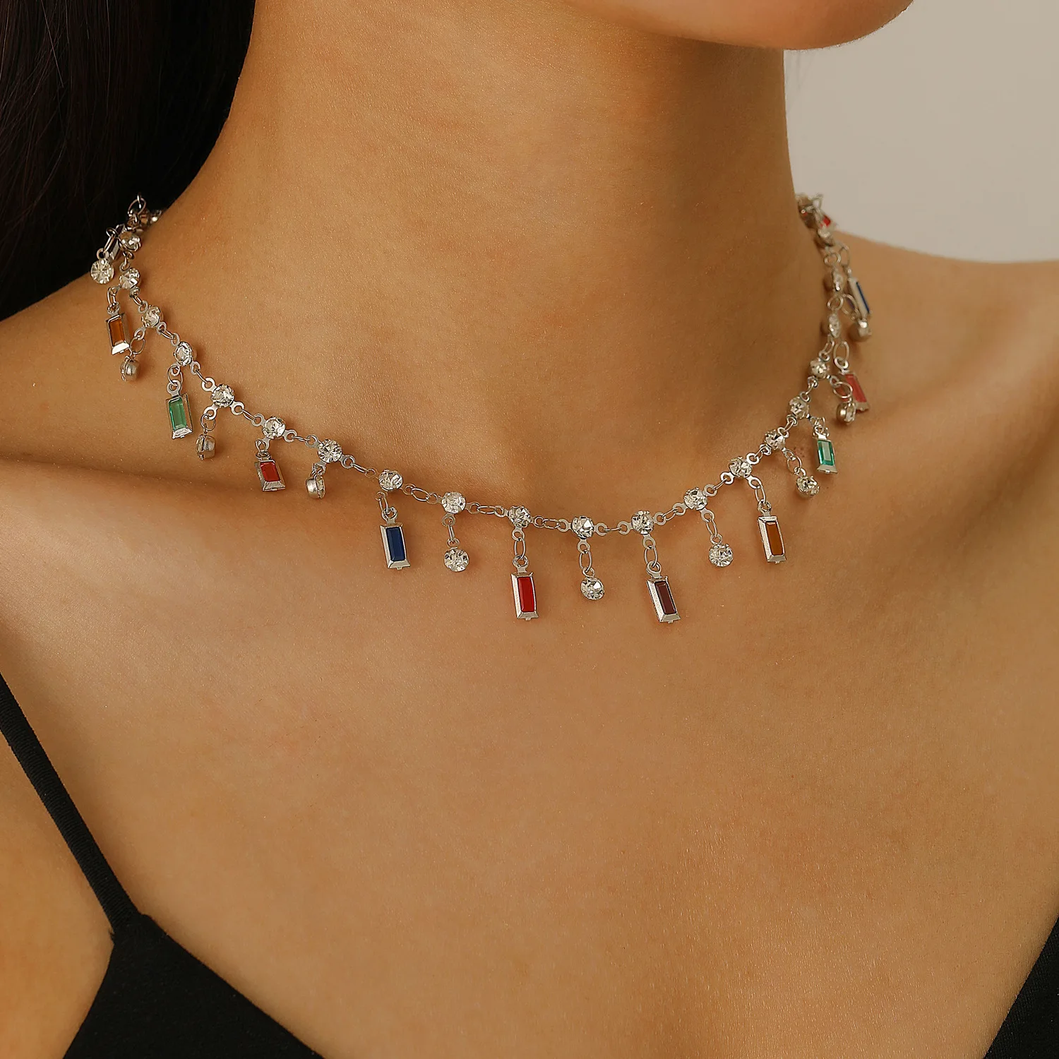Fashion Dopamine Colorful Crystal Tassel Necklace For Women Jewelry 2026 Trending New Luxury Zircon Necklaces Choker Gift Summer