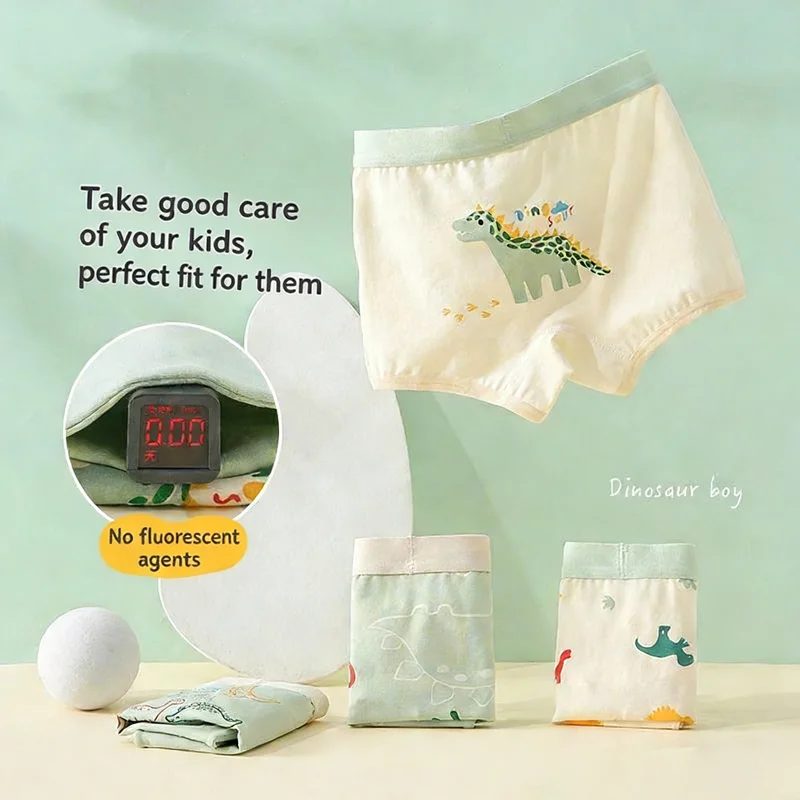 Kinderunterwäsche aus Baumwolle, flache Boxershorts mit Cartoon-Dinosaurier-Aufdruck, weiche, schweißabsorbierende, waschbare Unterhose für Jungen von 1–10 Jahren – Detail 6