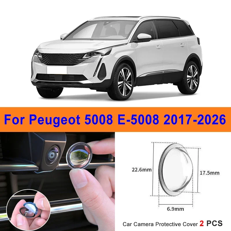 

360 Reverse Image Car Camera Cover Anti-Scratch PC Lens Protector Stickers For Peugeot 5008 E-5008 2017-2026 2Pcs
