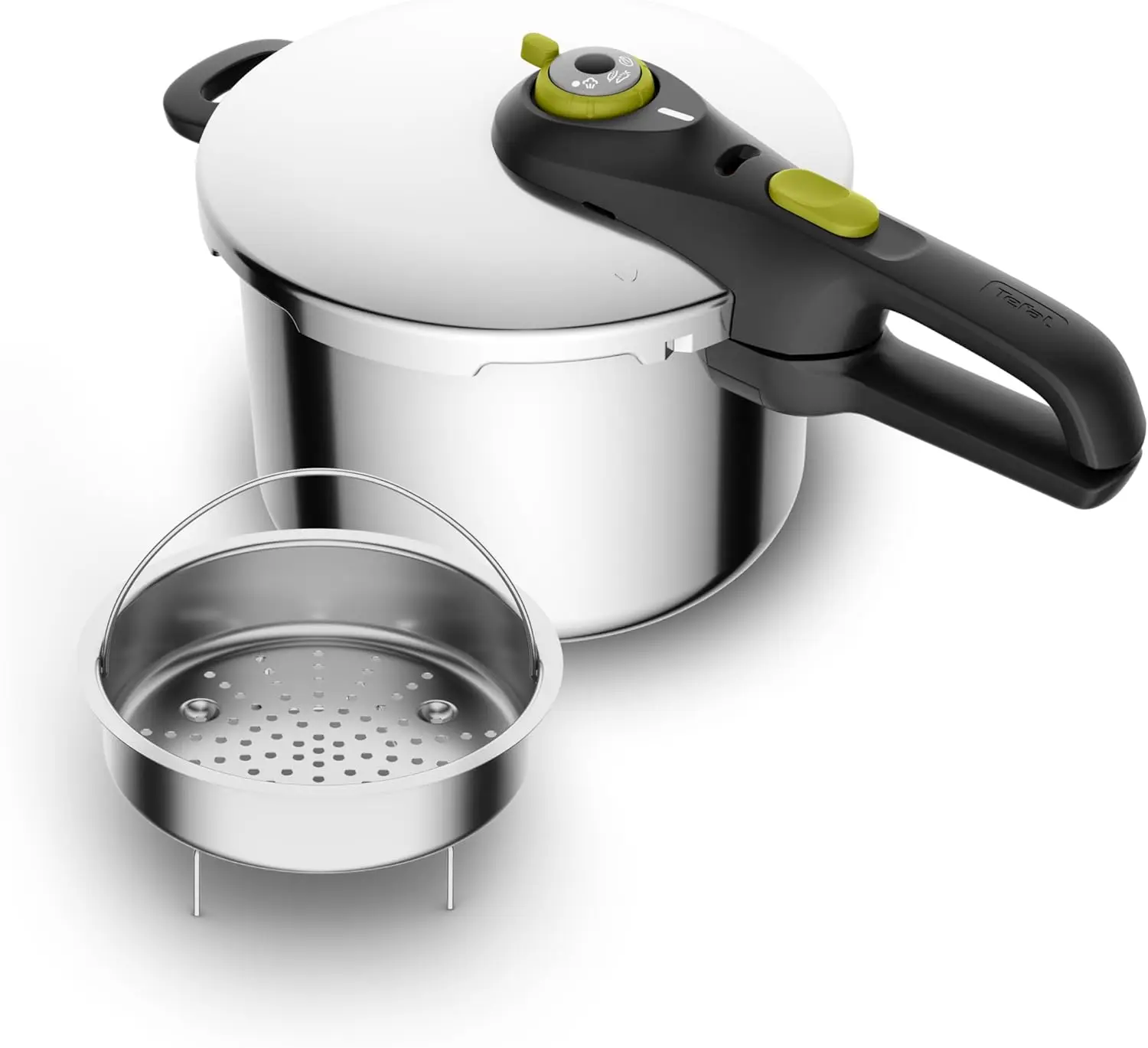 

Secure Stainless Steel Pressure Cooker, 6.3 Quart, Steam Basket, Induction, Secure Locking System, Easy and Safe Opening, Compat