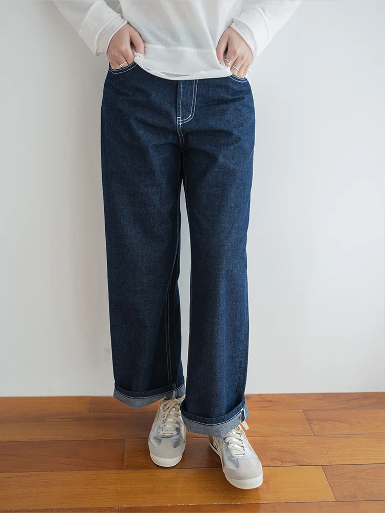 

Прямые джинсы из чистого хлопка, женские брюки с талией, удобная посадка, повседневная одежда, осенний сезон, модный тренд