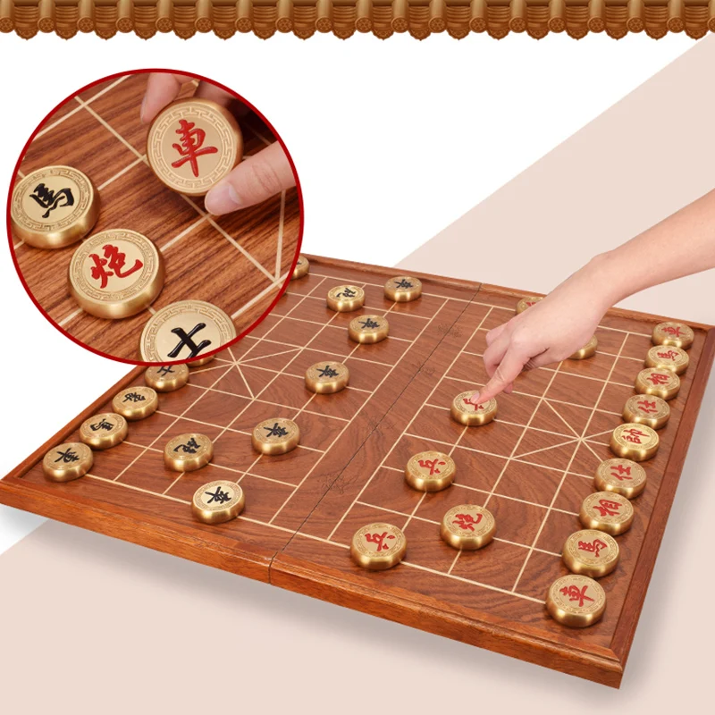 International Metal Checkers Pieces Kids Game Ladies Professional Retro Chinese Chess Set Ajedres Profesional Chess Board SY50CG