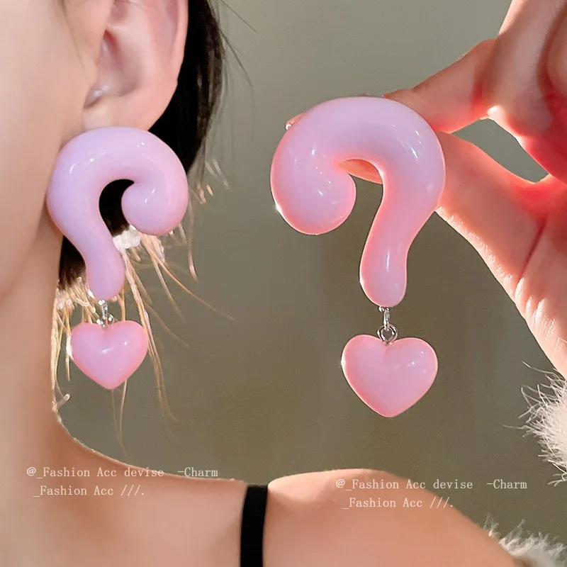 Exaggerated Resin Question Mark Love Earrings Europe and The United States Atmospheric Earrings Fashion Temperament Jewelry
