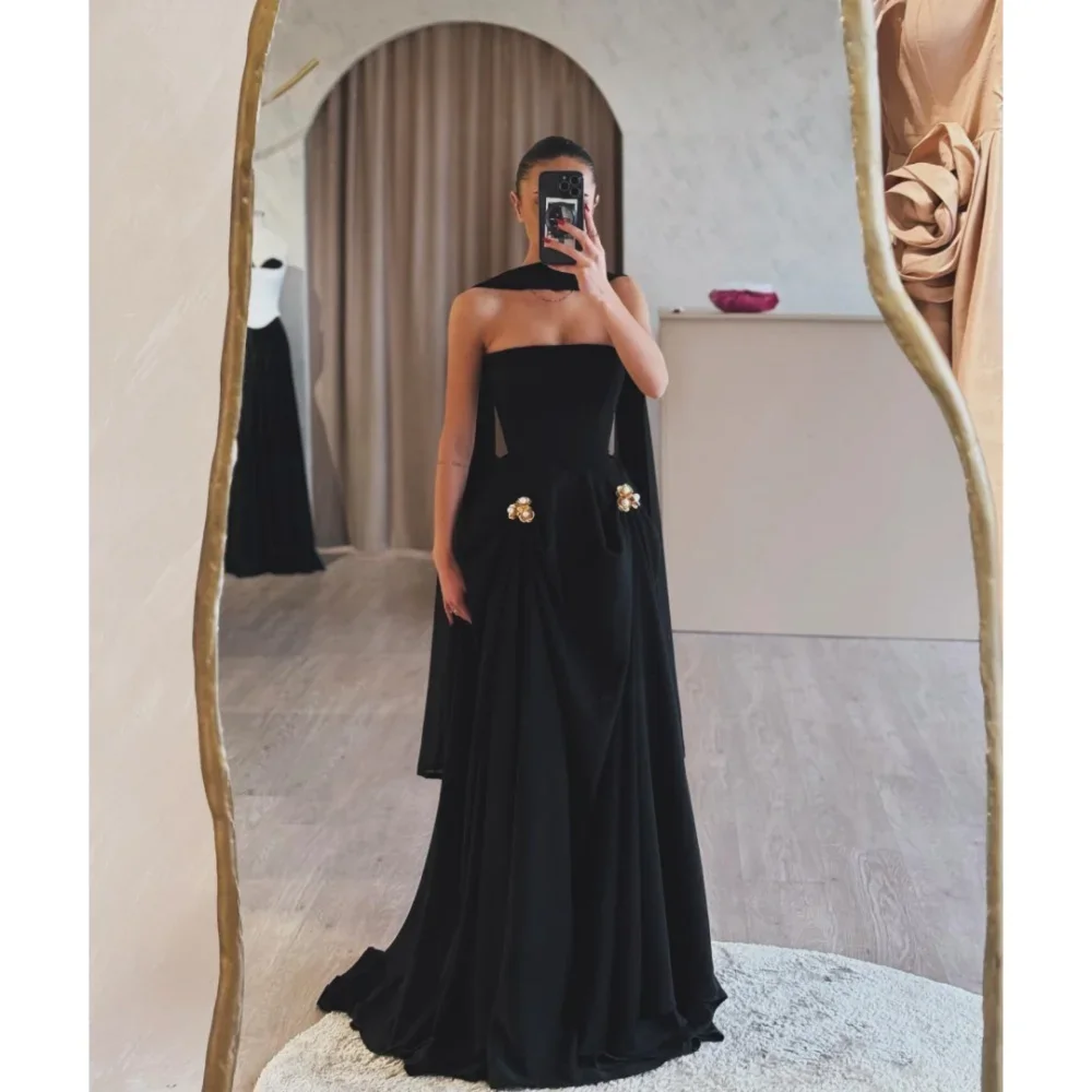 

Customized Pearls Flowers Decoration Long Silk Scarves robes de soirée Four-Way Stretch Party Evening Dresses A-line Prom Dress