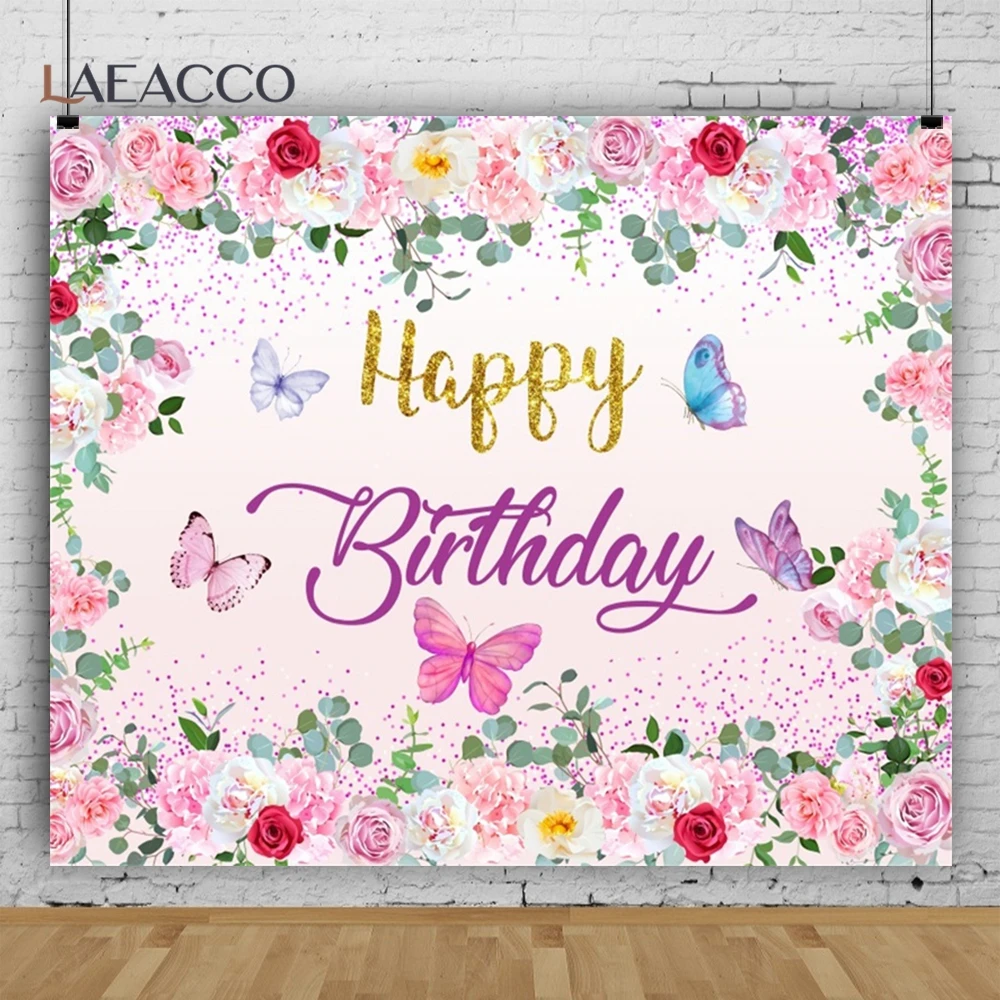 Cartoon Butterfly Background Princess Girls Birthday Decoration Banner Pink Floral Garden Party Baby Shower Photography Backdrop