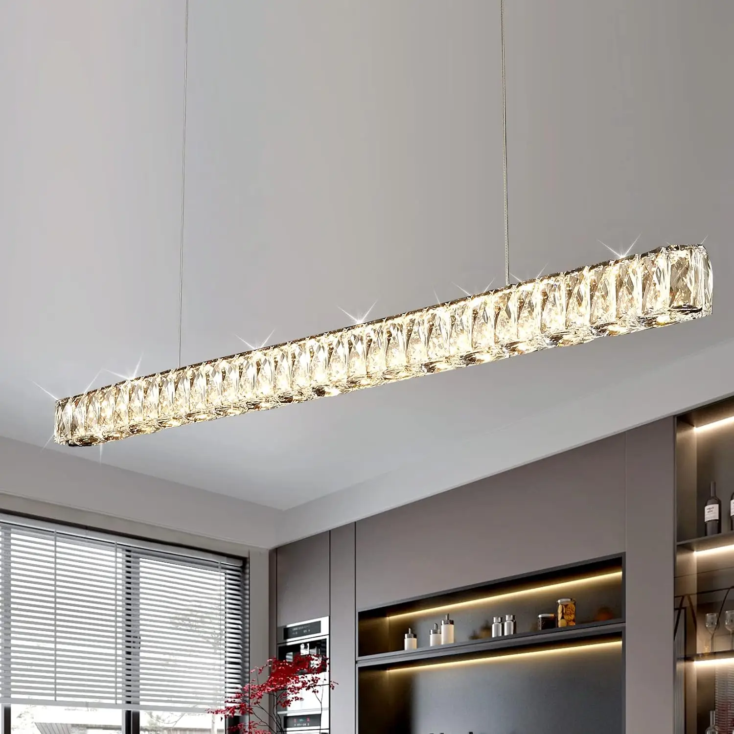 Modern Crystal Chandeliers,Silver Linear Chandeliers for Dining Room,LED Crystal Pendants Lighting,Luxury Crystal Chandelier