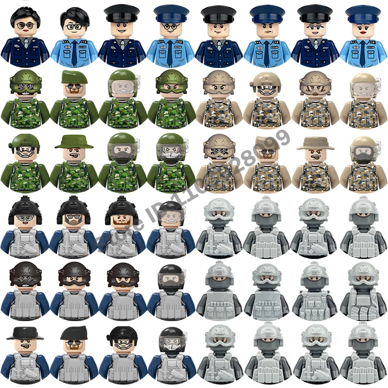 Hot City Police Military Figures Building Blocks Germany Russian US Soldiers Camouflage Special Forces Motorcycle Weapon Bricks