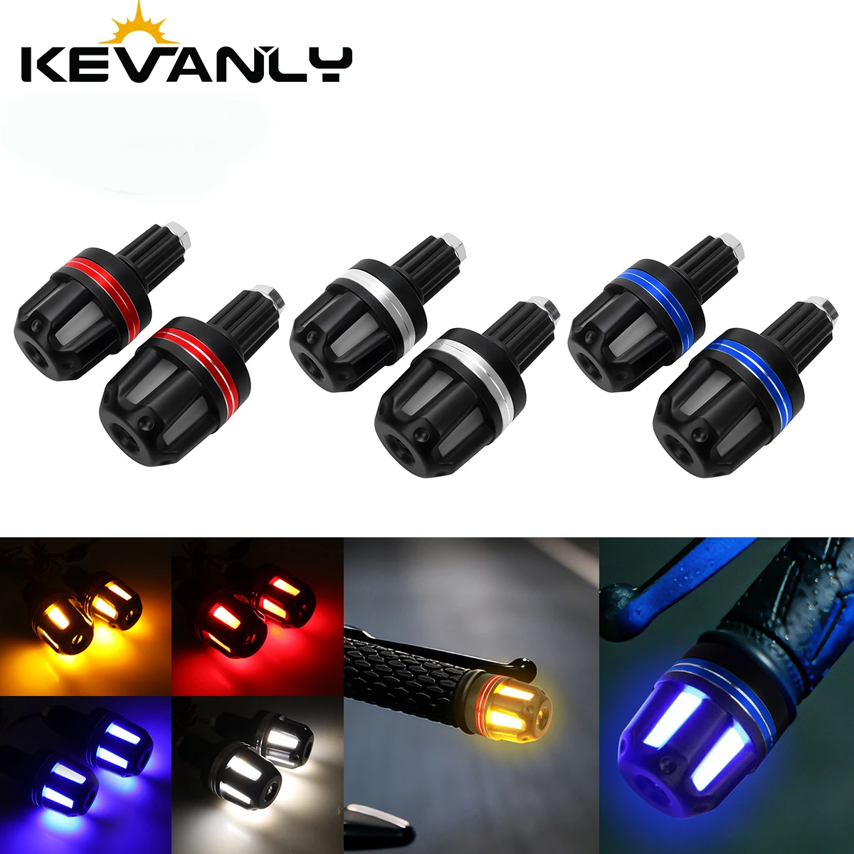 1Pair Motorcycle LED Handlebar End Signal Warning Light White Red Blue DRL Driving Lights Handle Grip Bar Side Marker Lamp