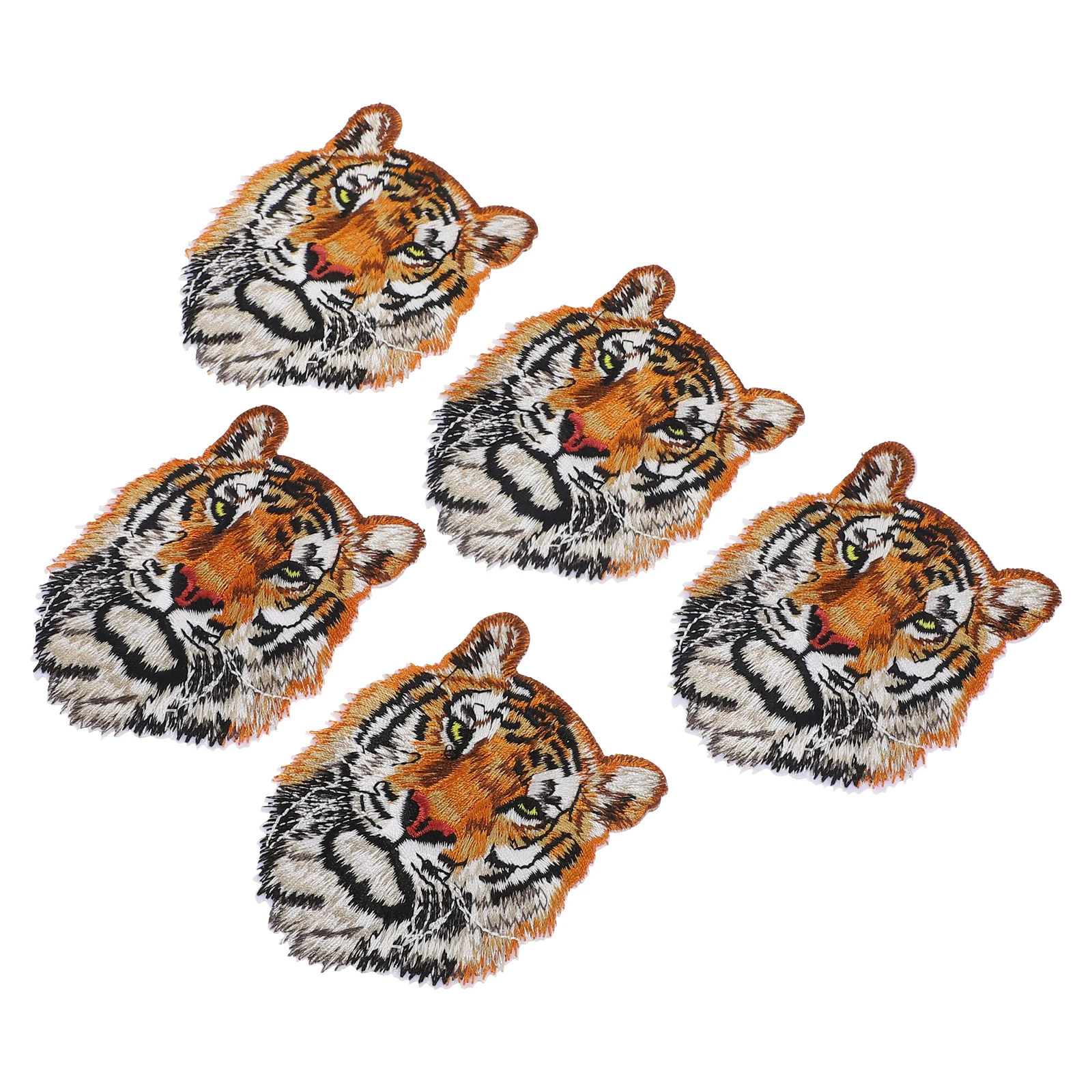 

5 Pcs Tiger Head Decoration Stickers Cute Badge Iron On Patches for Clothes Polyester Appliques DIY Repair Materials