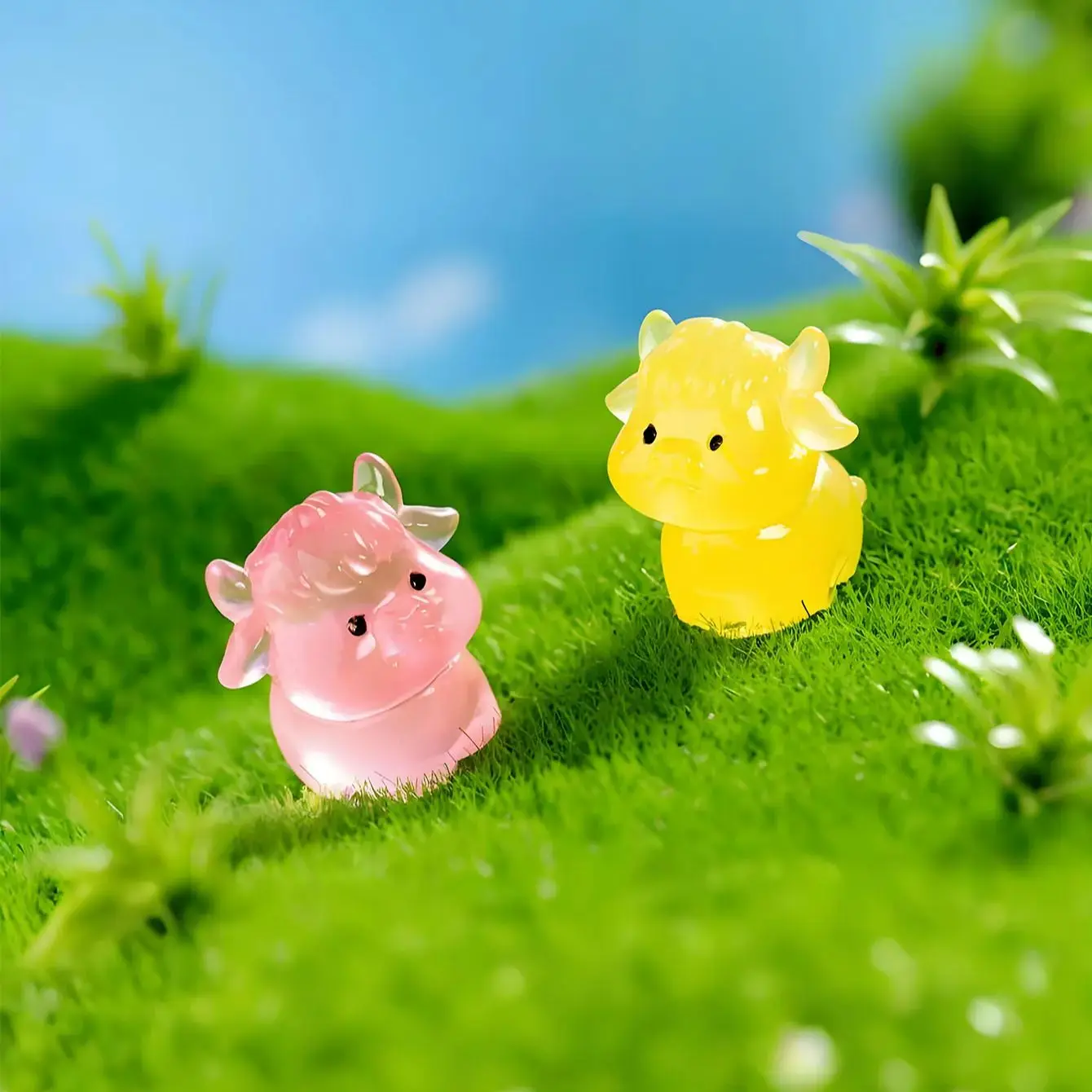 10/20PCS Luminous Cow Figurines Glow In The Dark Mini Resin Decor For Fairy Garden Christmas Party Gift Random Color
