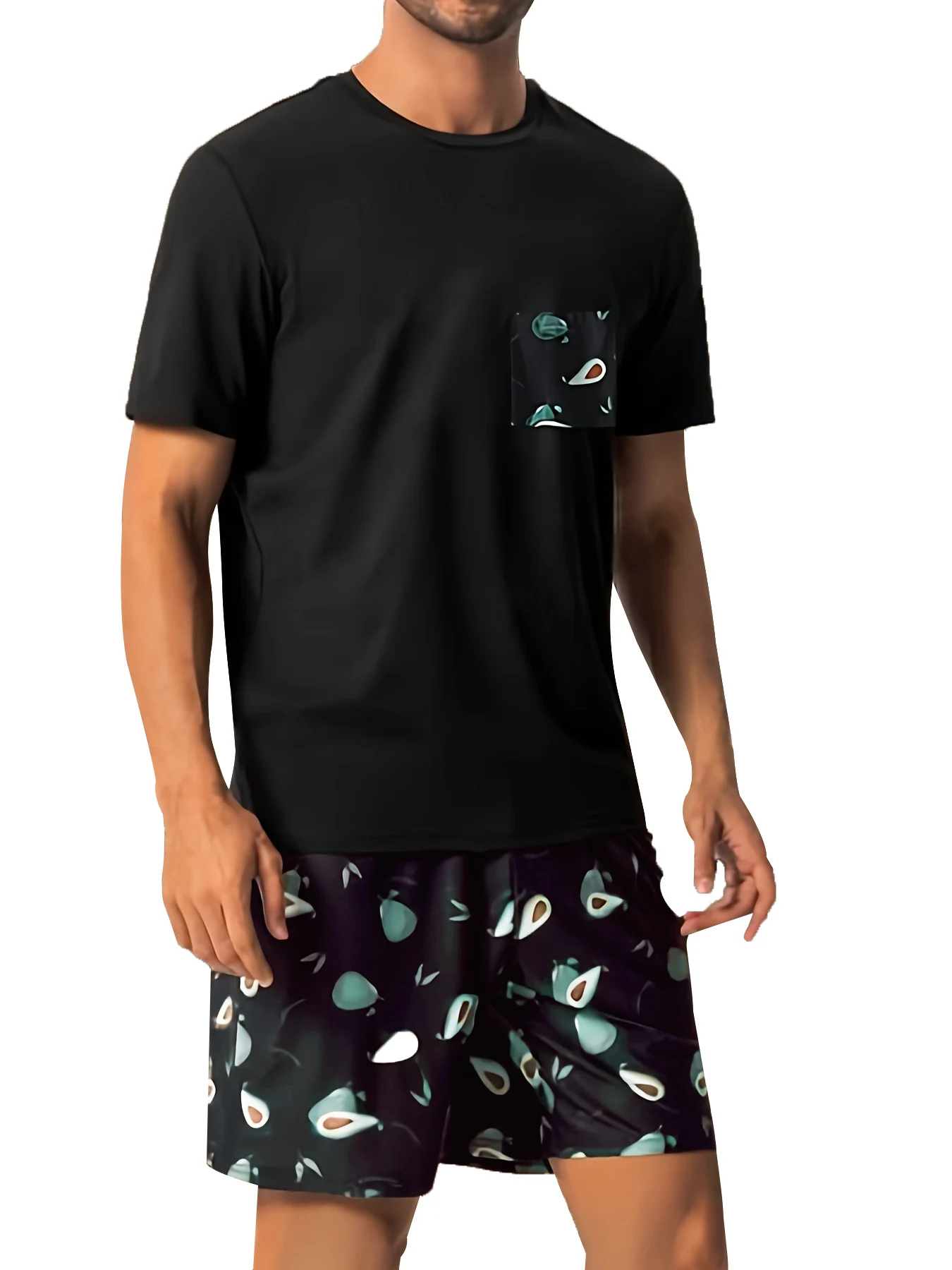 

Men's Avocado Fruit Print T-Shirt & Shorts Set Summer Loose Casual Home 2 Piece Outfit