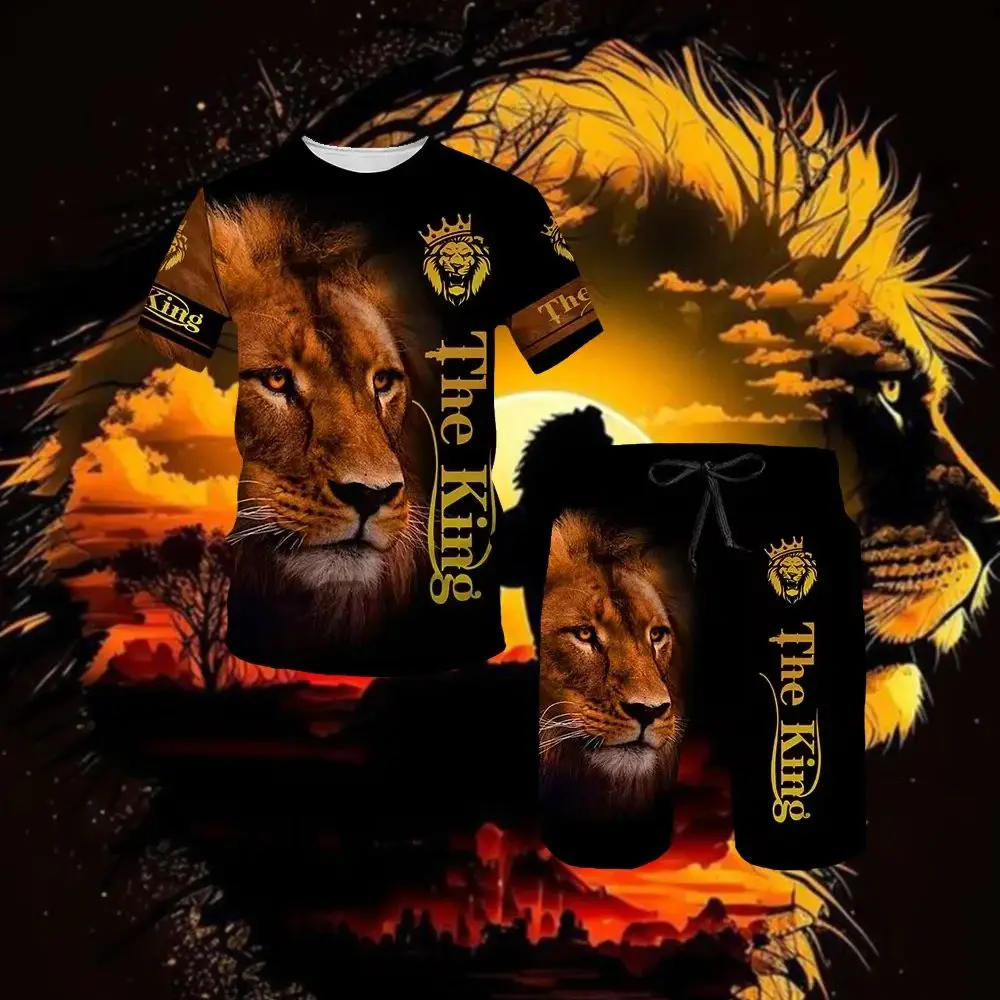 

Ferocious Lion Summer Tracksuit Set 3D Printed Casual Men's T-shirt Shorts Male Sportswear Short Sleeve 2 Pieces Clothing Outfit