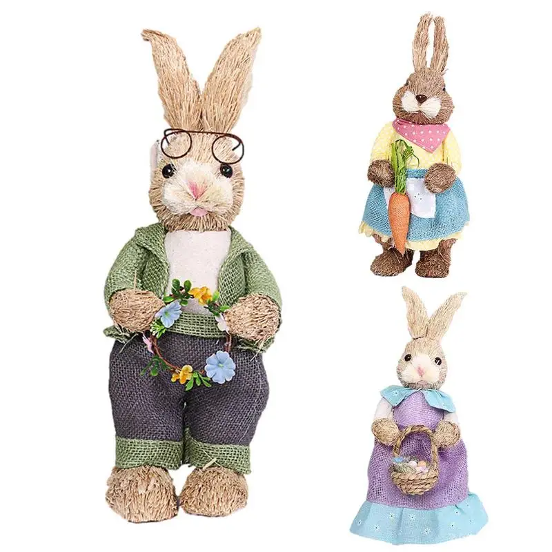 

Straw Easter Rabbits Decoration Foam Easter Bunny Ornament Statue Easter Party Crafts Photo Props Gift 45/32cm