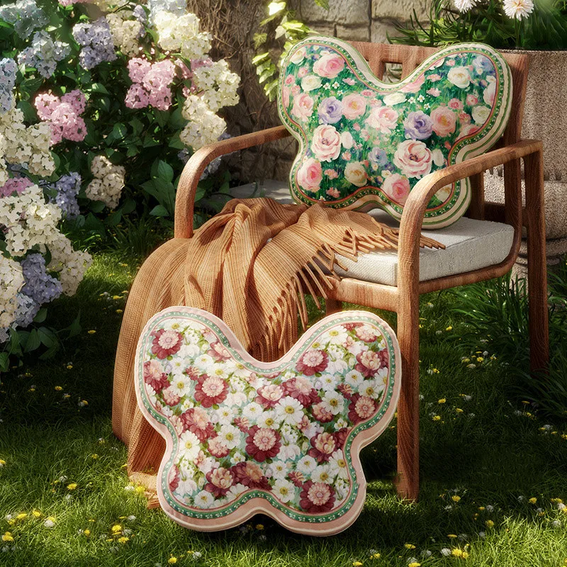 Butterfly Shaped Throw Pillow Soft Stuffed Pillocase Plush Velvet Decorative for CouchLiving Room Bed Floral Print Removable