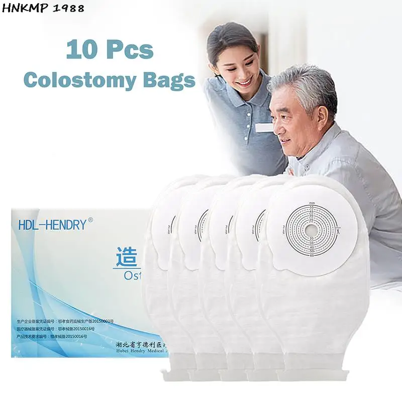 One-piece Colostomy Bags 10 Pcs Ostomy Bags Drainable Colostomy Bags Double Layers Adhesive Anti-leak Stoma Pouch Bag