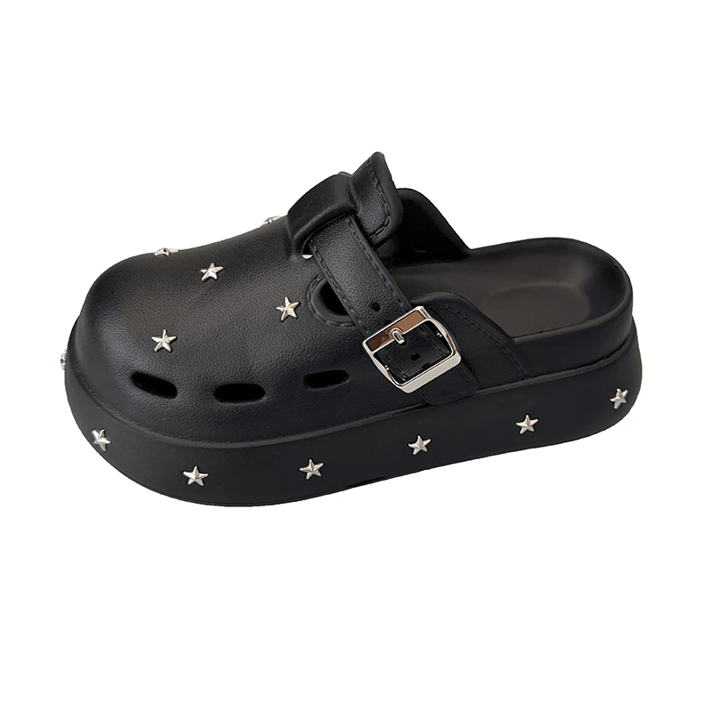 Sommerliche Damen-Plateau-Mules mit Sternen-Nieten und geschlossener Zehenpartie – Rutschfeste Freizeitschuhe für den Innen- und Außenbereich, Alltag, Strand und Urlaub – Detail 8