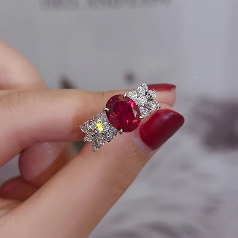 عالية الجودة 3 قيراط الأحمر روبي الأحجار الكريمة الماس خواتم امرأة شيك الفاخرة العلامة التجارية العصابات الذهب الأبيض الفضة غرامة مجوهرات بيجو جديد #2