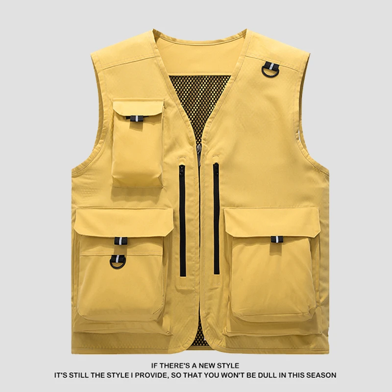 イエローアイスシルク速乾軽量メンズフィッシングベストマルチポケットクライミング写真撮影釣り服ベスト通気性アウトドアスポーツウェア