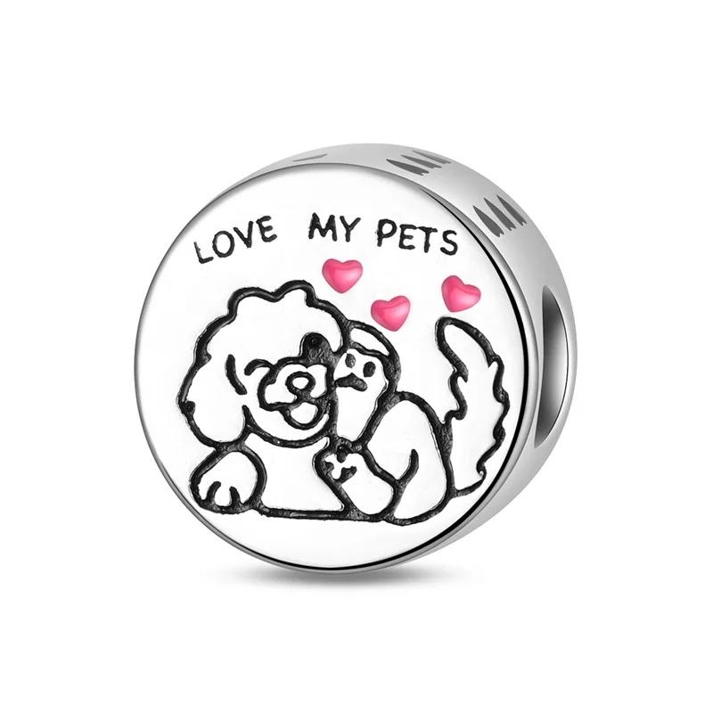 Dogs Pet Charms 925 Silver Heart Shaped Pink Zircon Claws Pendants Fit Original S925 Bracelets Fine DIY Birthday Jewelry Gifts