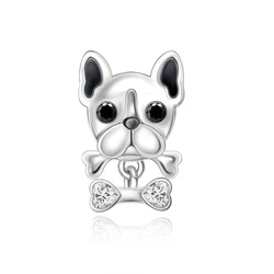 Original Design Cute Pet French Bulldog & Heart Bone Charm Bead Fit Pan Bracelets DIY Women Jewelry Gift New Arrivals