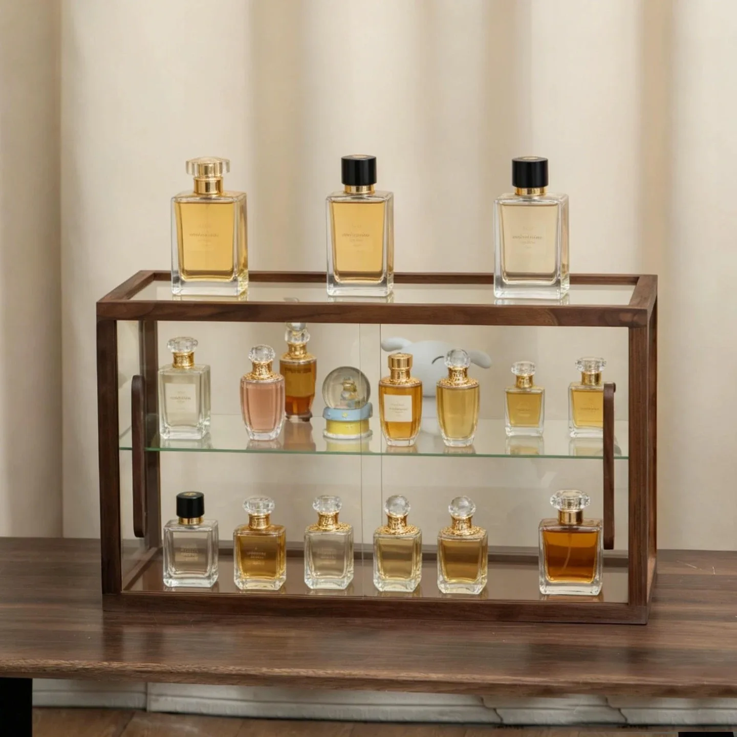 Solid wood glass coffee shop dessert bread cake teacup toy figure perfume display storage cabinet