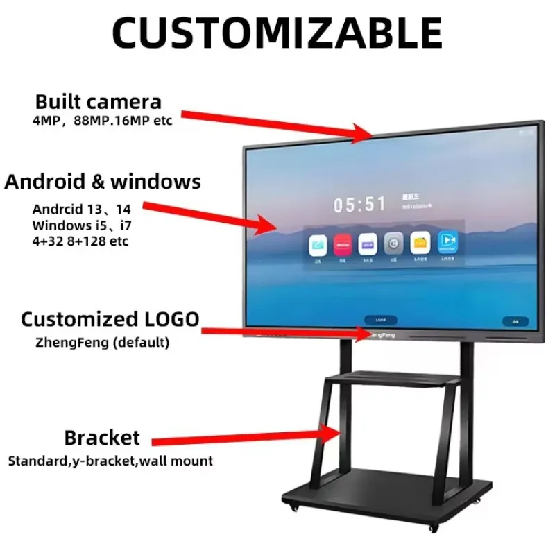55 65 75 85 86 98 110 Inch Pen Finger Touch Interactive Whiteboard Flat Panel 4k Lcd Digital Smart Boards Schools ching