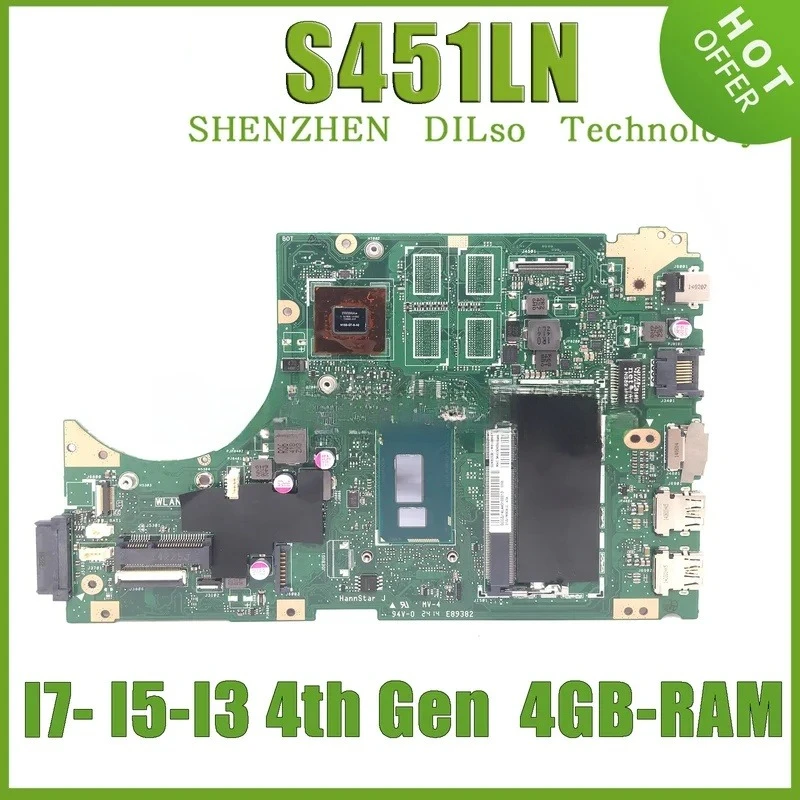 Материнская плата S451 для ASUS S451LN S451LB S451L V451L V451, материнская плата для ноутбука с I3 I5 I7-4th Gen GT740M GT840M UMA RAM 4 ГБ