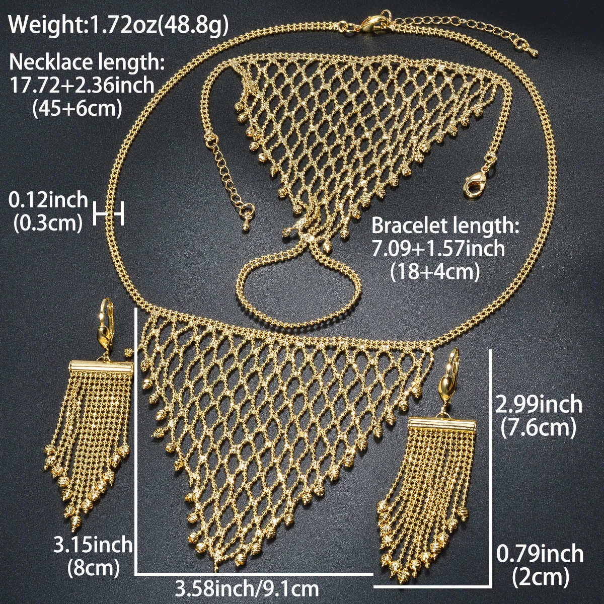 ZEADear Bridal Jewelry Sets Tassels Earrings Web Pendant Women Necklace Big Bracelet Wedding Engagement Anniversary Luxury