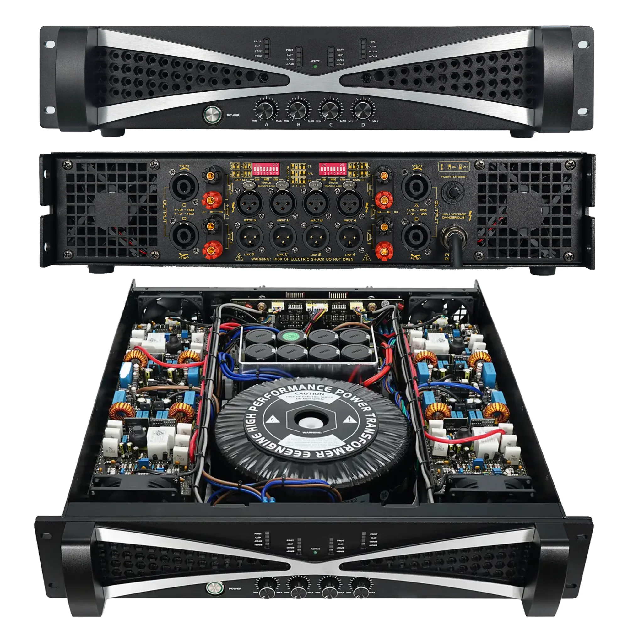 2pcs TD Class Active 1500W High Power 4-Channel Amplifier 8ohm Impedance for Large Stage Concerts and Outdoor Performances