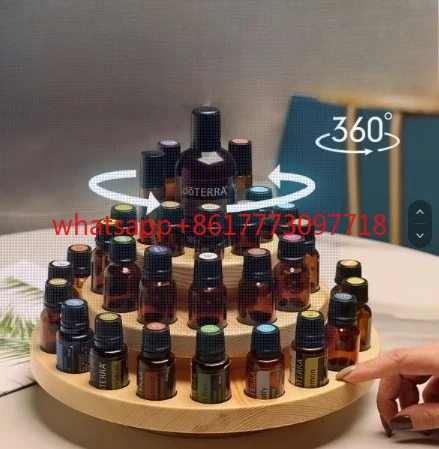 39グリッドエッセンシャルオイルディスプレイスタンド360度回転無垢材リップスティック小分けデスクトップ収納ディスプレイプレート