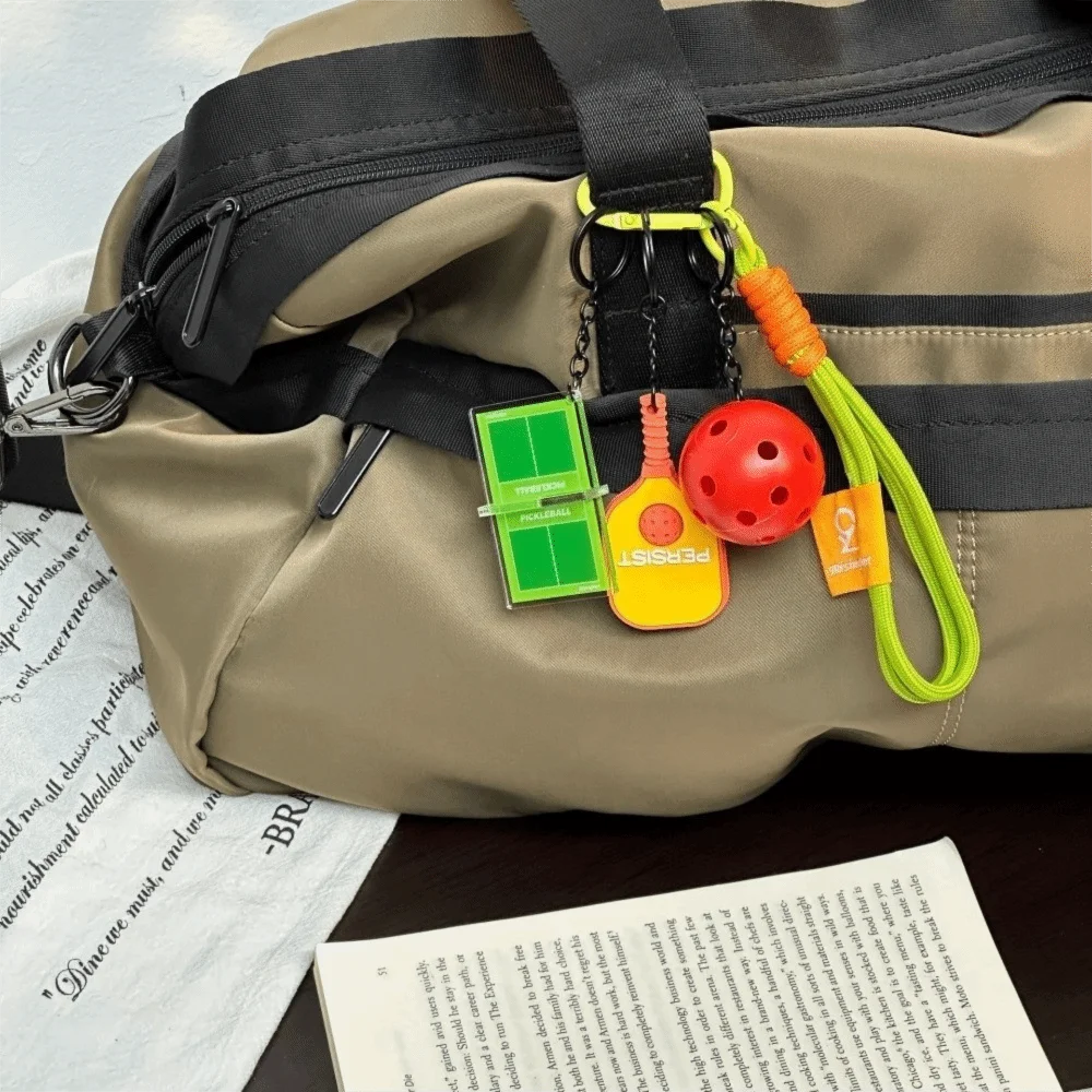 PVC Pickleball Paddle Set Keychain Detachable with Buckle Simulation Pickleball Keyring Dopamine Fitness Series Pendant