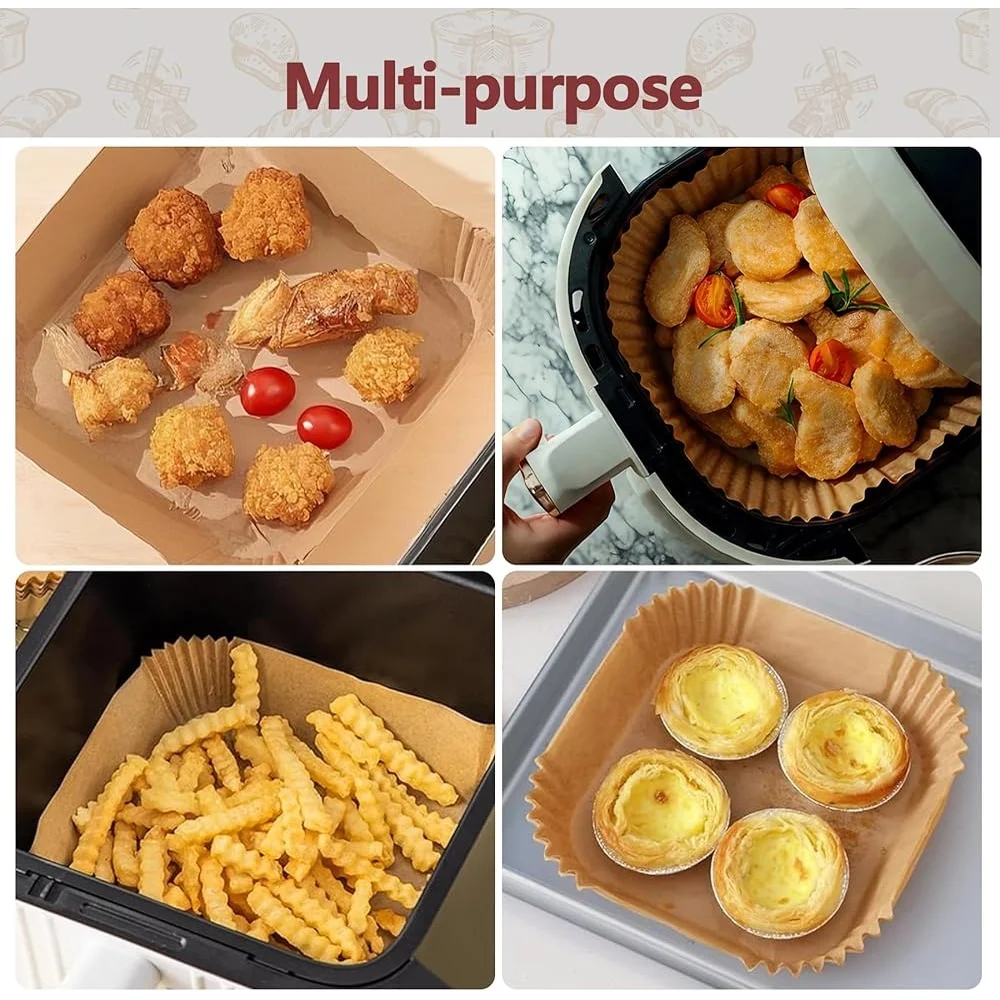 10 Inch Disposable Air Fryer Liners Parchment Paper Sheets Non-Stick Eco-Friendly Heat Resistant 100 Pack Easy Cleanup