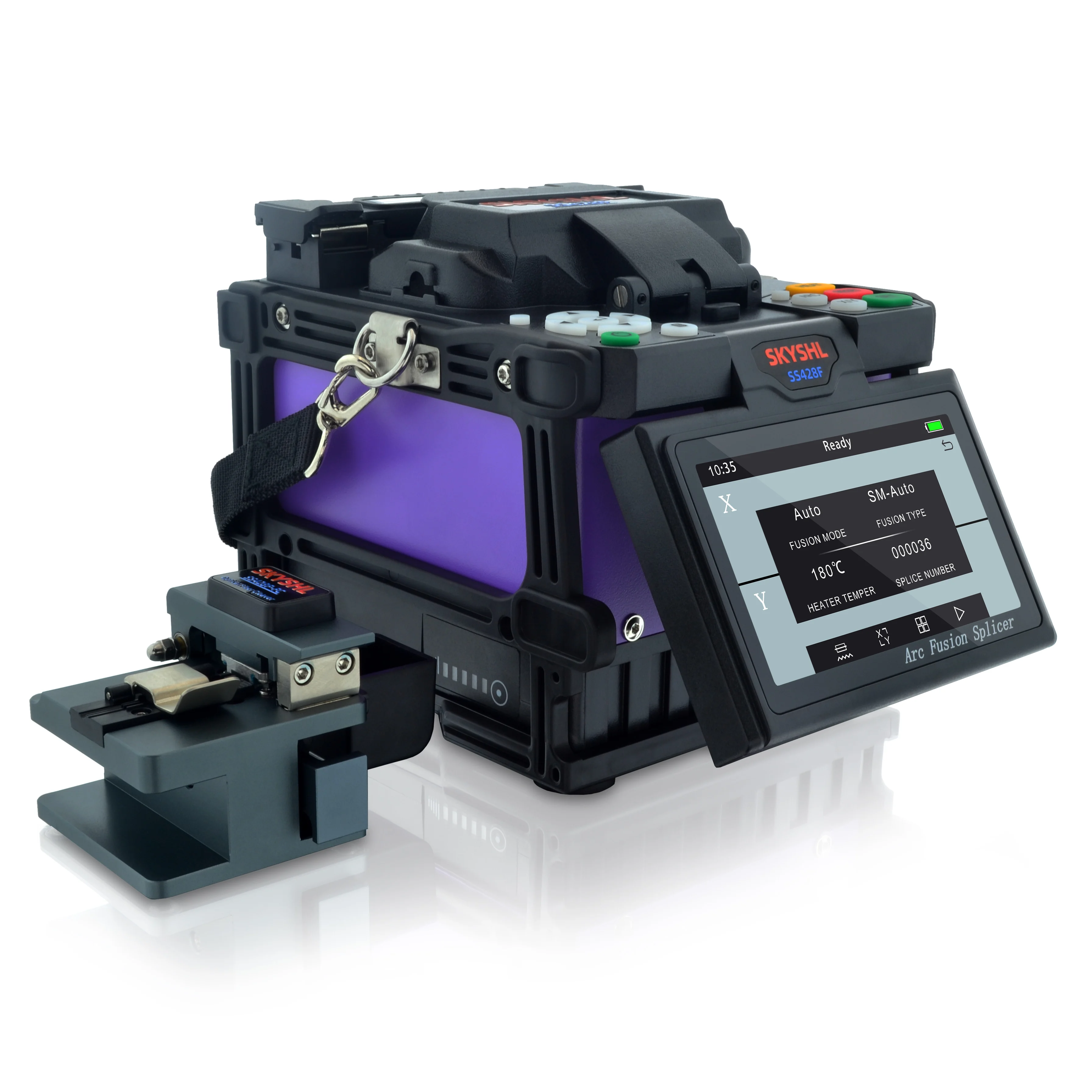 SKYSHL Core Alignment Fusion Splicer مع 10 * أقطاب كهربائية + 2 * بطارية + شاحن سيارة خسارة منخفضة ماكينة لحام ربط الألياف الضوئية