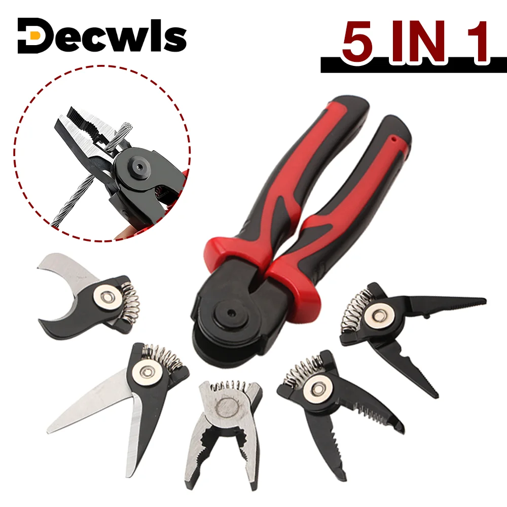 5in1Multifunctional Pliers Set,Wire Stripper/Cutter/Crimper,Interchangeable Pliers Head Wire Cutting Tool,Shears for Electrician