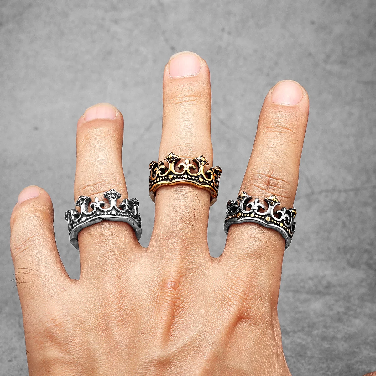 Aesthetic Crown Men Rings Stainless Steel Punk Rock Vintage Cool Stuff Fashion Jewelry Accessories For Women Gift Wholesale