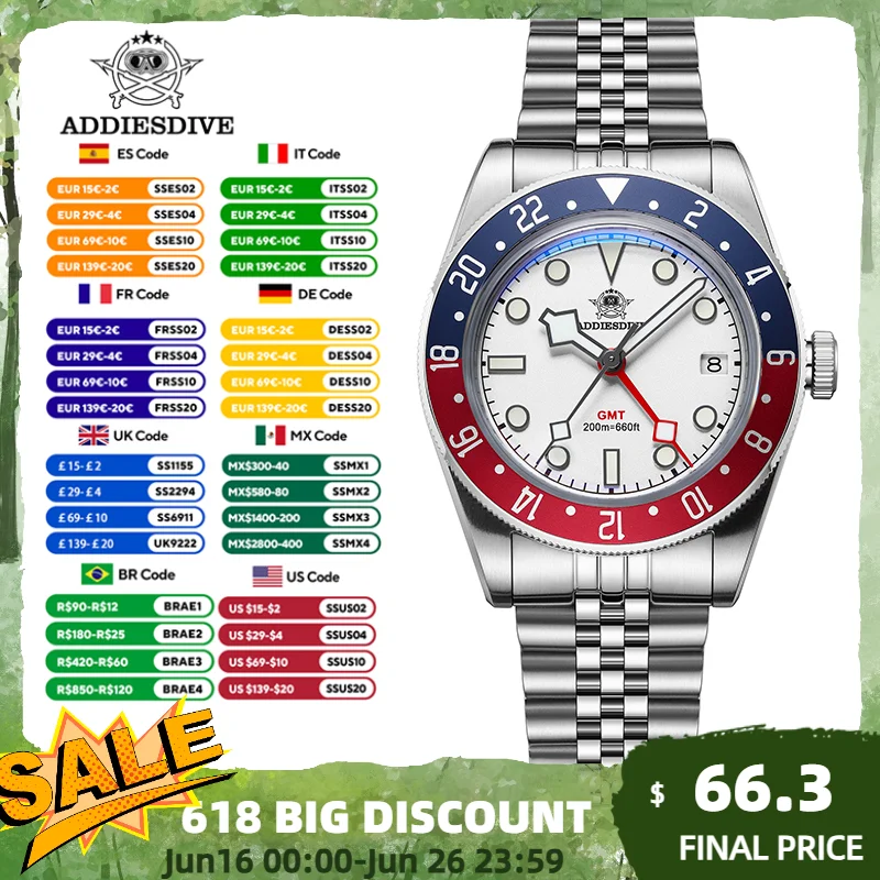 

ADDIESDIVE Luminous Quartz Watches for Men Bubble Mirror Glass 200m Waterproof Diving Watch Business Sports Calendar Wristwatch