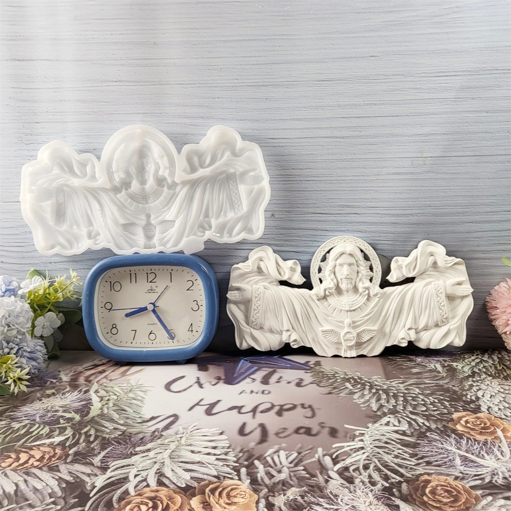 Wall Hanging Jesus Statue Cement Concrete Mold Peace Dove Open Shoulders Jesus Gypsum Plaster Mould Craft Ornament Resin Mold