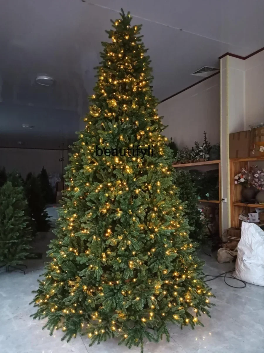 Encrypted large Christmas tree, outdoor shopping mall hotel pure PE Christmas tree LED warm Christmas tree