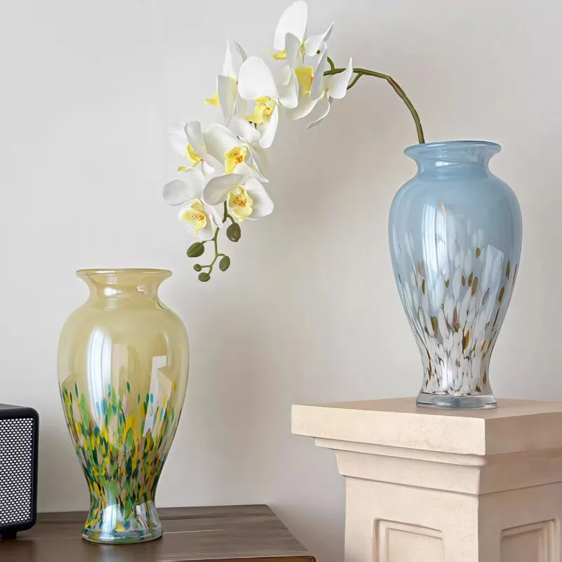 New Chinese-style glazed retro vase dining table high-end art ornaments B & B light luxury decoration hydroponic glass flower wa