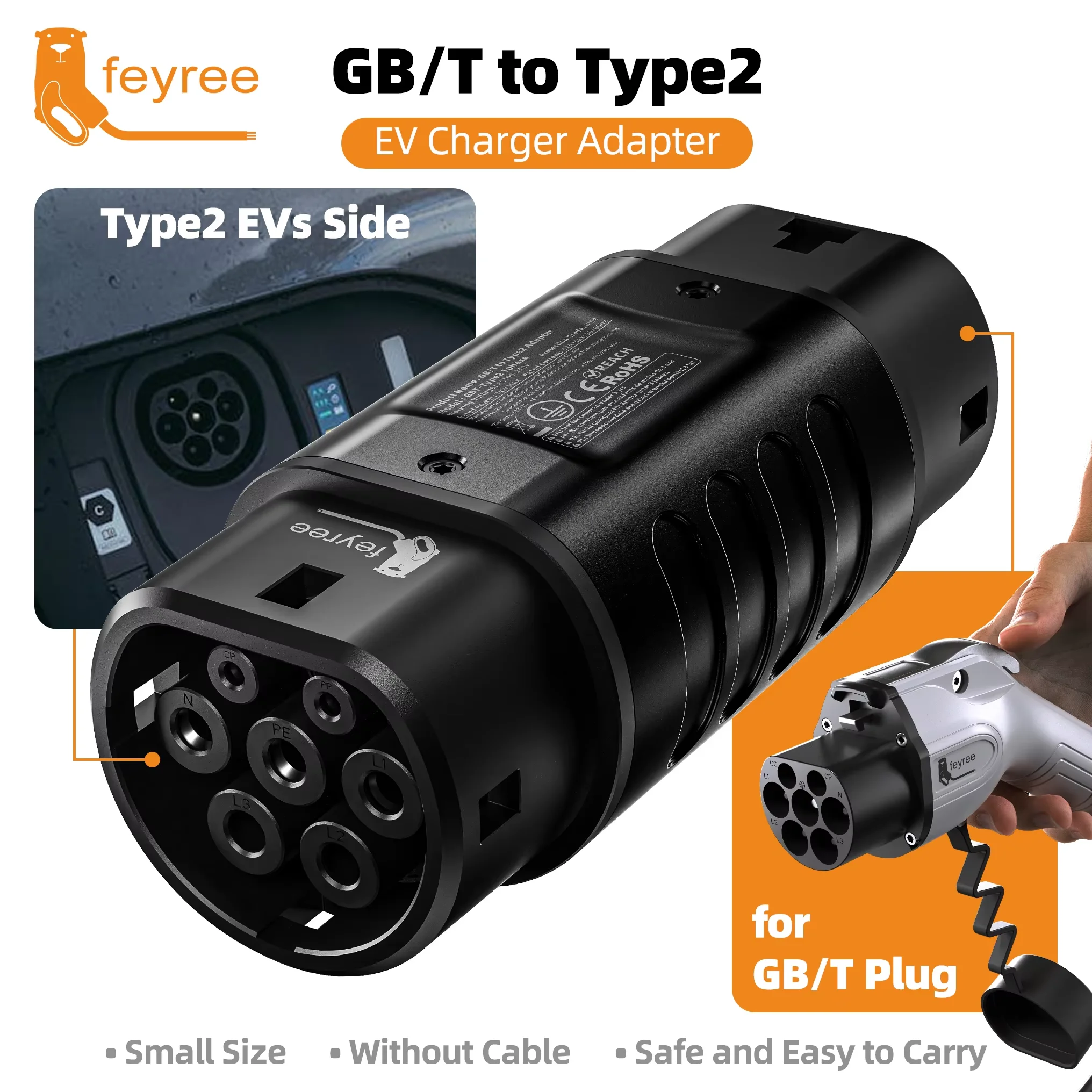 Feyree  16A 32A for Type 2 Cars EV Charger Station Adapter GBT to Type 2 IEC 62196-2 Converter EVSE Single/Three Phase Connector